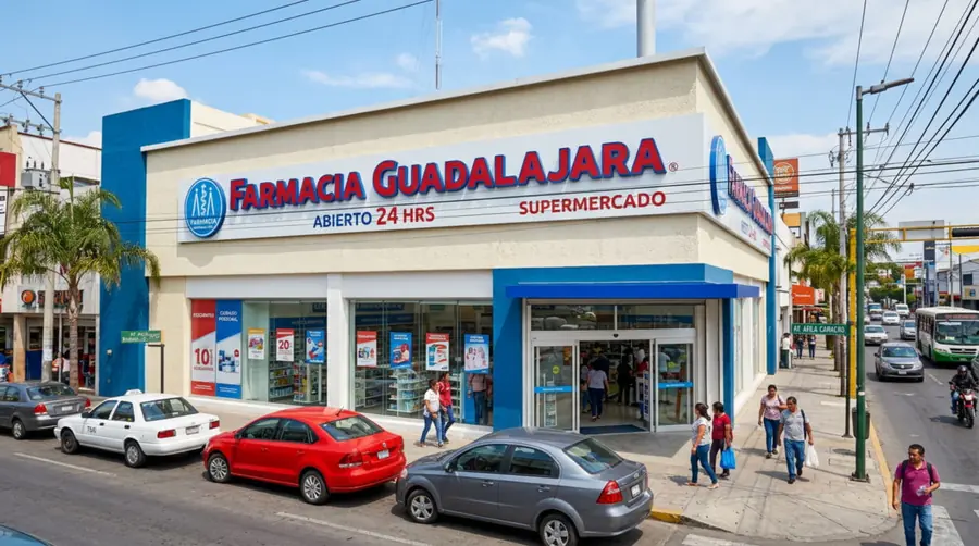 Sucursal de una farmacia mexicana con mostrador de suplementos