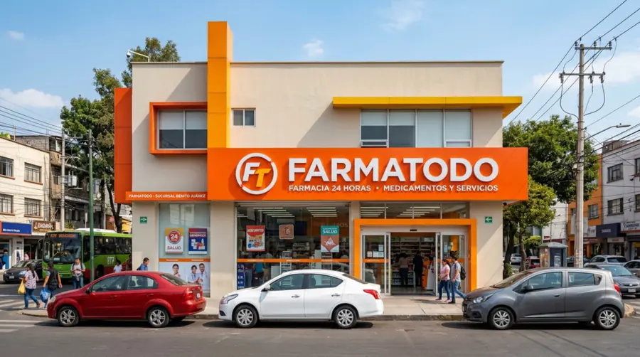 Droguería moderna con estantería de suplementos y cuidado personal